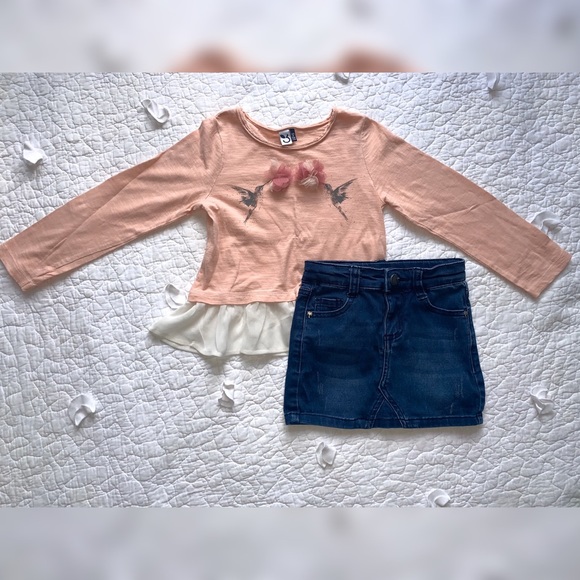 3pommes | Knit Top + Distressed Denim Skirt